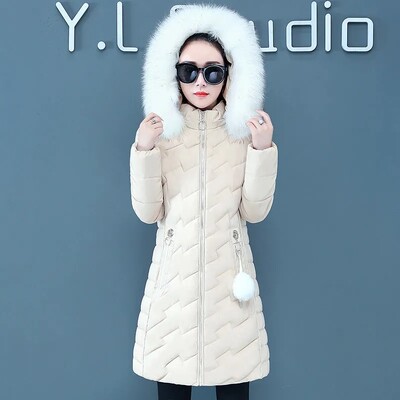 Βαμβακερό πουπουλένιο γυναικείο παλτό Χειμώνας 2022 Νέα χοντρή κουκούλα με γούνινο γιακά Ζεστό γυναικείο τζάκετ Μακρύ casual μόδα Πάρκα με όλα τα ταιριαστά