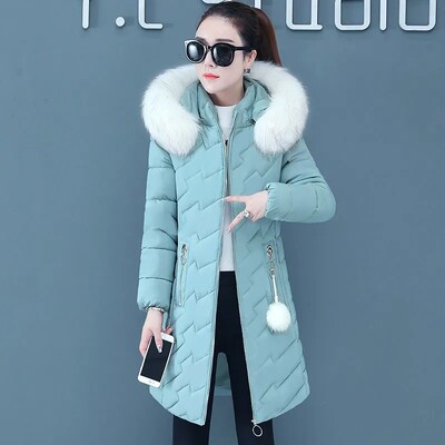 Βαμβακερό πουπουλένιο γυναικείο παλτό Χειμώνας 2022 Νέα χοντρή κουκούλα με γούνινο γιακά Ζεστό γυναικείο τζάκετ Μακρύ casual μόδα Πάρκα με όλα τα ταιριαστά