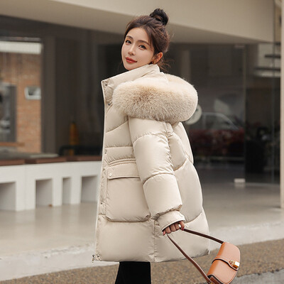 Novi ženski zimski kaput 2023. Ženska jakna s ovratnikom od umjetnog krzna Srednje duga gornja odjeća Topla pamučna jakna Zimske jakne Ženski kaputi