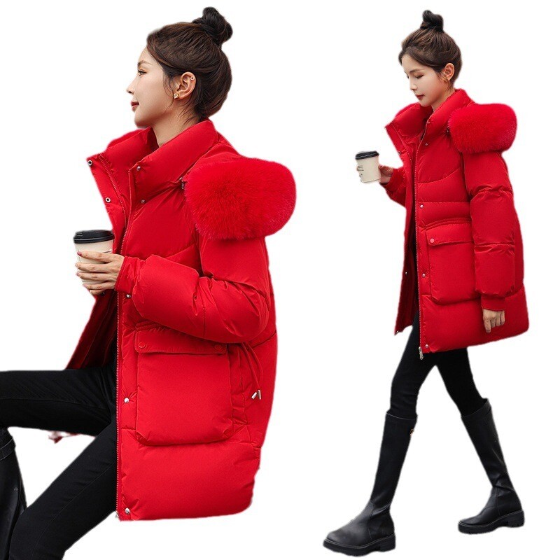 Novi ženski zimski kaput 2023. Ženska jakna s ovratnikom od umjetnog krzna Srednje duga gornja odjeća Topla pamučna jakna Zimske jakne Ženski kaputi