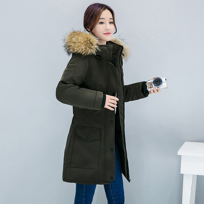 Zimske debele tople duge parke s velikim krznenim ovratnikom i kapuljačom Ženska vanjska odjeća Ležerna široka korejska crna crvena jakna Kaput Casacos Femininos