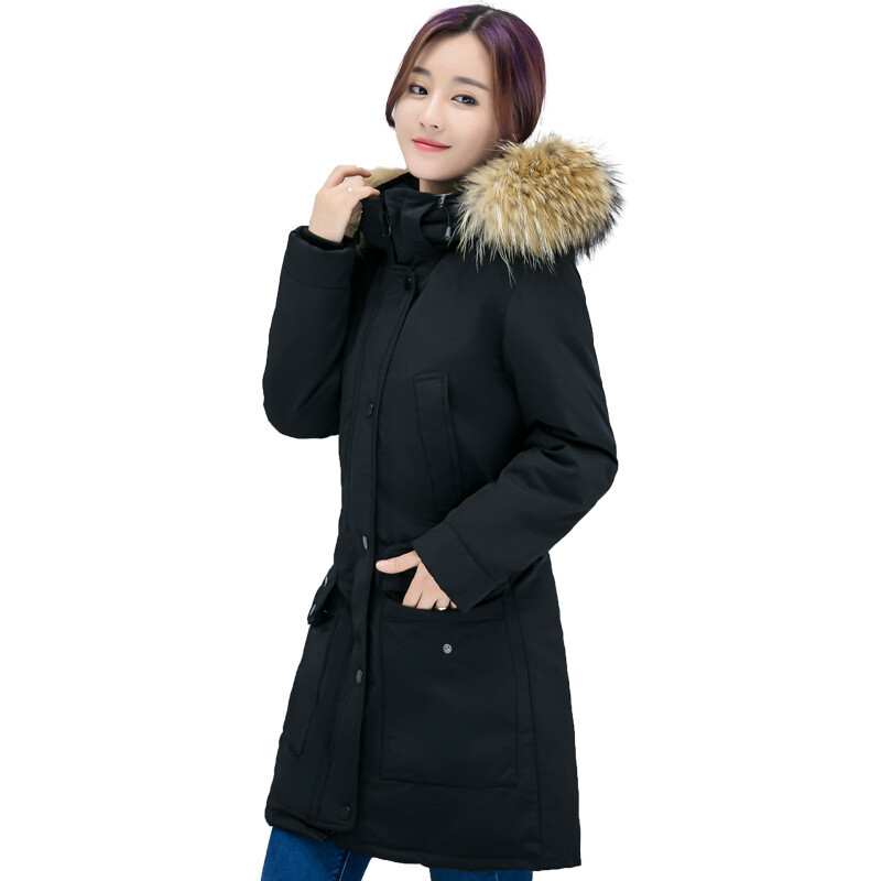 Zimske debele tople duge parke s velikim krznenim ovratnikom i kapuljačom Ženska vanjska odjeća Ležerna široka korejska crna crvena jakna Kaput Casacos Femininos