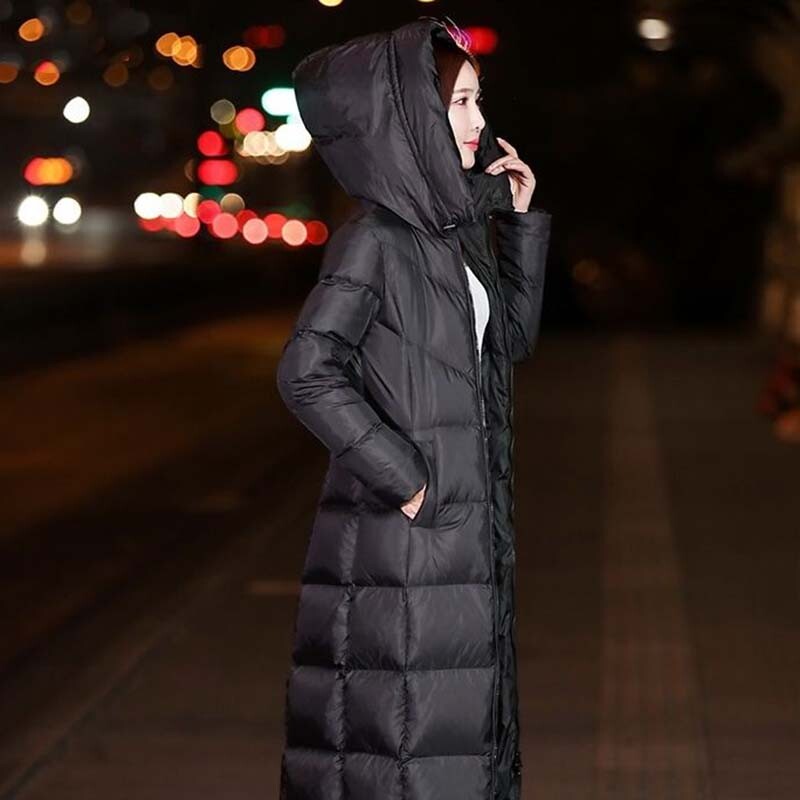 Dugi puhasti pamučni kaputi Crne ženske zimske puferice Elegantni kaput s kapuljačom Ženska starinska ulična odjeća Podstavljene deblje tople ležerne parke