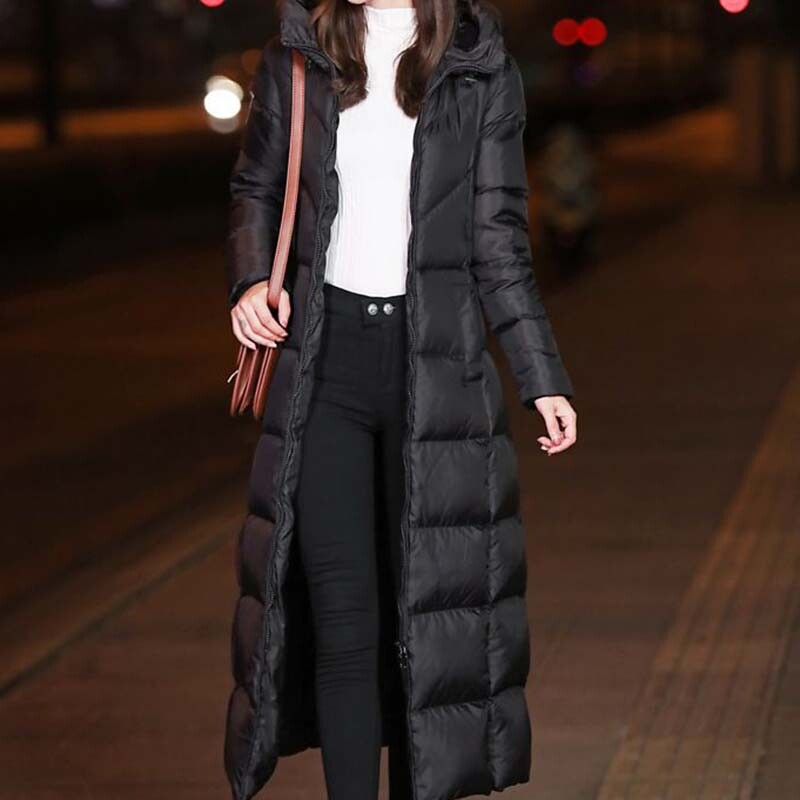 Dugi puhasti pamučni kaputi Crne ženske zimske puferice Elegantni kaput s kapuljačom Ženska starinska ulična odjeća Podstavljene deblje tople ležerne parke