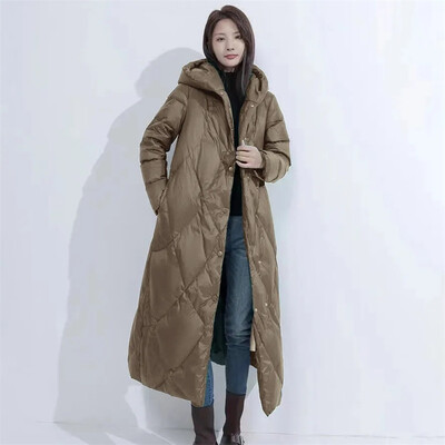 Nova puhasta jakna za 2024. Ženske tople zimske parke s kapuljačom, dugi, debeli pamučno podstavljeni kaput otporan na vjetar Ležerna široka odjeća za snijeg