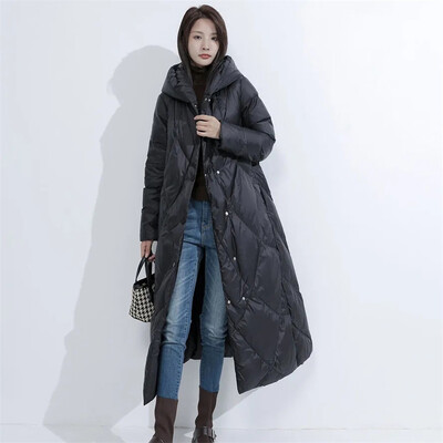 Nova puhasta jakna za 2024. Ženske tople zimske parke s kapuljačom, dugi, debeli pamučno podstavljeni kaput otporan na vjetar Ležerna široka odjeća za snijeg