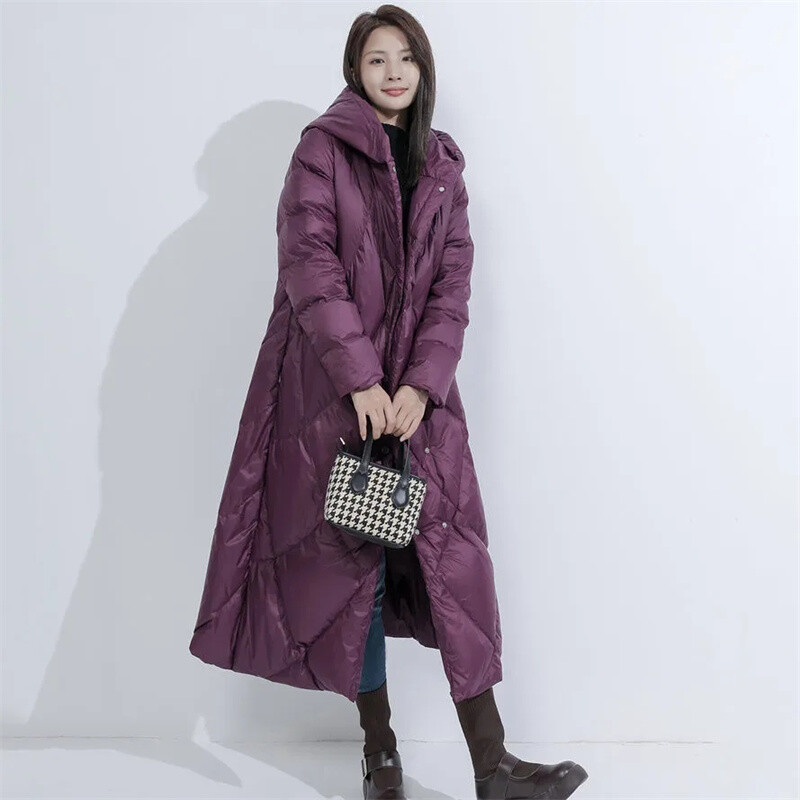 Nova puhasta jakna za 2024. Ženske tople zimske parke s kapuljačom, dugi, debeli pamučno podstavljeni kaput otporan na vjetar Ležerna široka odjeća za snijeg