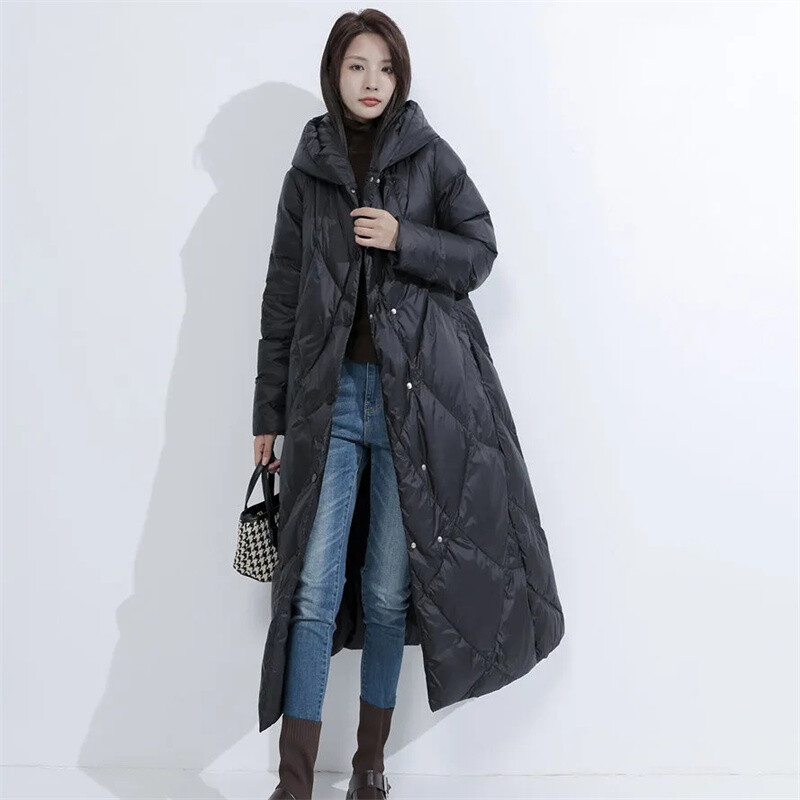 Nova puhasta jakna za 2024. Ženske tople zimske parke s kapuljačom, dugi, debeli pamučno podstavljeni kaput otporan na vjetar Ležerna široka odjeća za snijeg