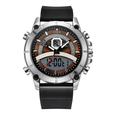 Lahedad meeste suurte brändide disainiga käekellad DZ õpilastele Moodne nahkrihm Kahe ekraaniga multifunktsionaalne kronograafiga spordikell, must