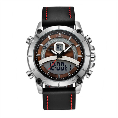 Lahedad meeste suurte brändide disainiga käekellad DZ õpilastele Moodne nahkrihm Kahe ekraaniga multifunktsionaalne kronograafiga spordikell, must