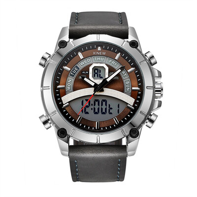 Lahedad meeste suurte brändide disainiga käekellad DZ õpilastele Moodne nahkrihm Kahe ekraaniga multifunktsionaalne kronograafiga spordikell, must