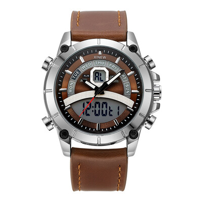 Lahedad meeste suurte brändide disainiga käekellad DZ õpilastele Moodne nahkrihm Kahe ekraaniga multifunktsionaalne kronograafiga spordikell, must