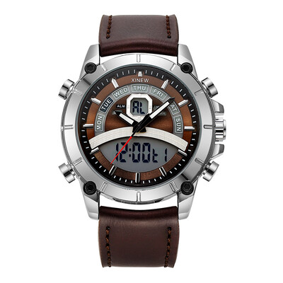 Lahedad meeste suurte brändide disainiga käekellad DZ õpilastele Moodne nahkrihm Kahe ekraaniga multifunktsionaalne kronograafiga spordikell, must