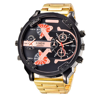 5,6 cm Veliko lice Poznata marka DZ Dizajnerski satovi Muška moda Ležerna traka od legure Golden Date Kvarcni sat Montres de Marque de Luxe