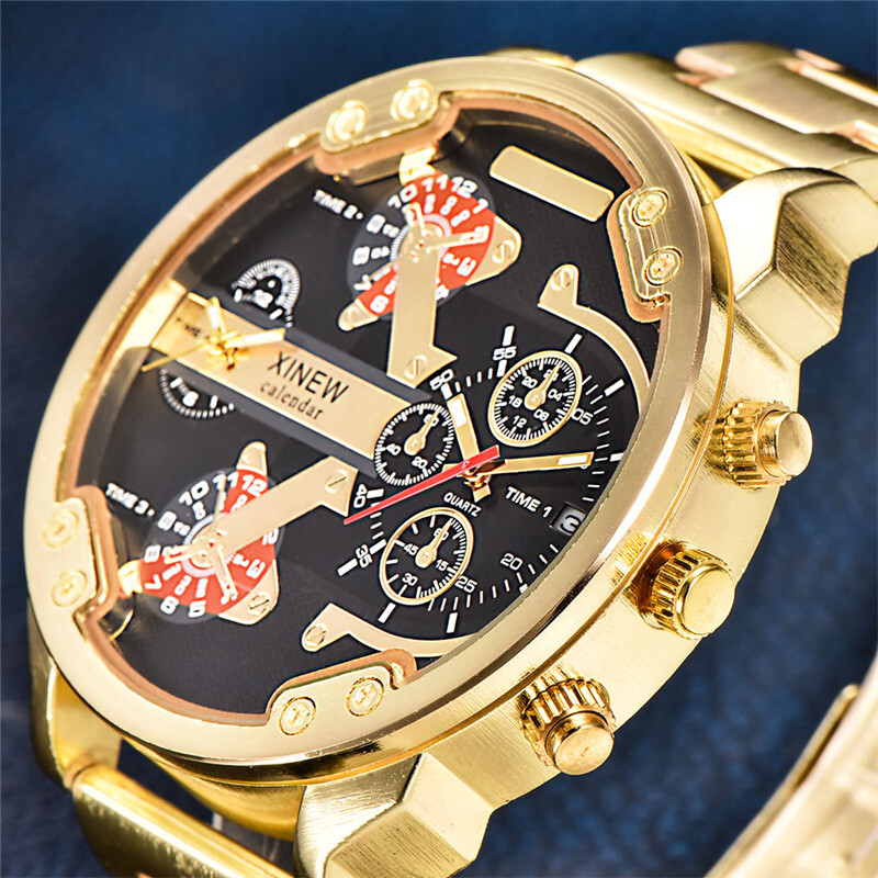5,6 cm Veliko lice Poznata marka DZ Dizajnerski satovi Muška moda Ležerna traka od legure Golden Date Kvarcni sat Montres de Marque de Luxe