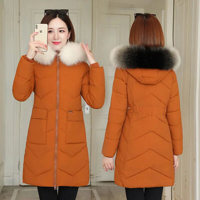 Trench prošivena podstavljena majica s kapuljačom Žute bluzonske jakne za žene Duga podstavljena vjetrovka Kaput Ženski kaput Debeli zimski moderan