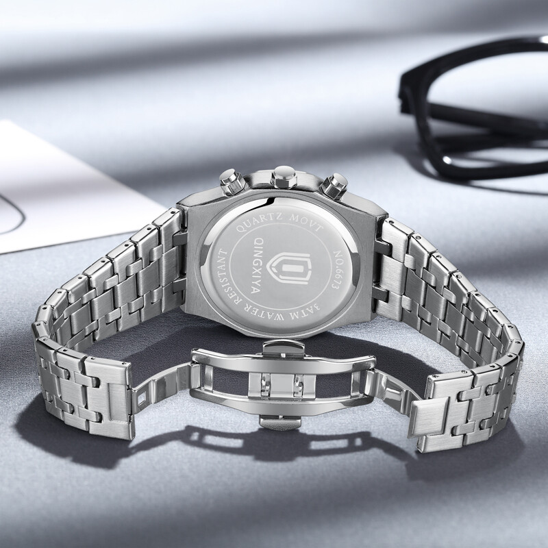 QINGXIYA brend luksuzni kvarcni sat za muškarce od nehrđajućeg čelika, vodootporan, svjetleći datum, modni muški kronografski satovi