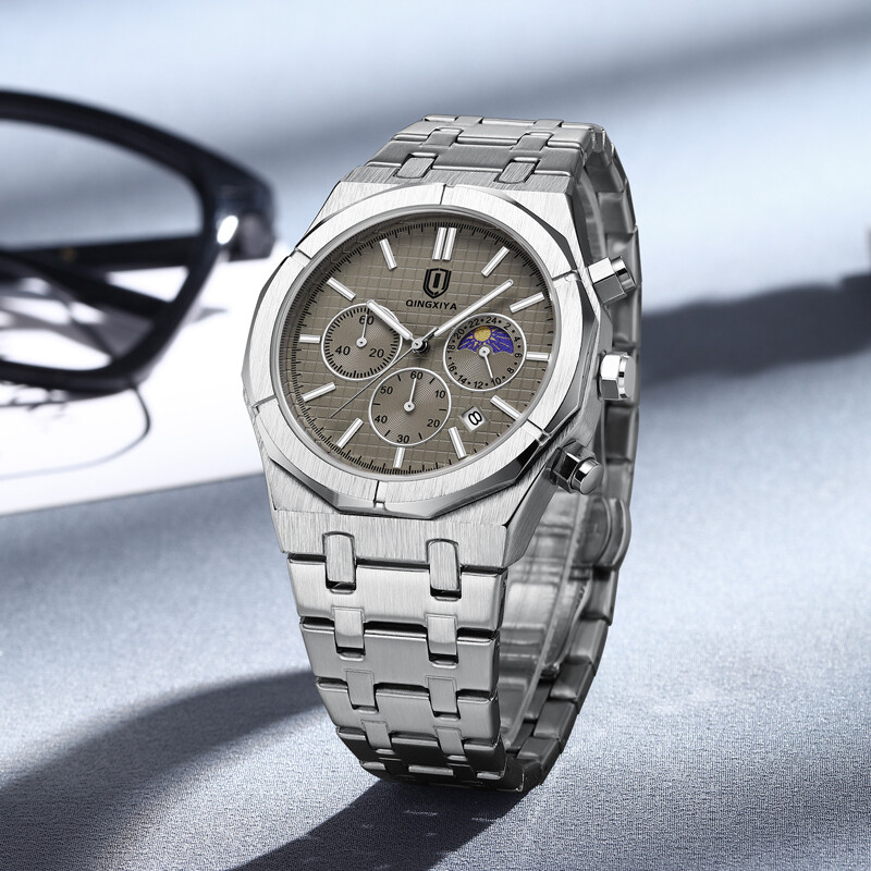QINGXIYA brend luksuzni kvarcni sat za muškarce od nehrđajućeg čelika, vodootporan, svjetleći datum, modni muški kronografski satovi
