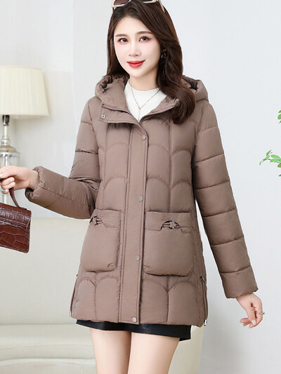 Parkas Γυναικείο χειμωνιάτικο μπουφάν με κουκούλα 2024Νέα κορεατικά χοντρά βαμβακερά ρούχα Μεσήλικας γυναικείο παλτό Mother ζεστά μεσαία μακριά ρούχα