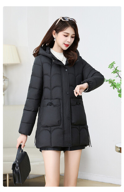 Parkas Γυναικείο χειμωνιάτικο μπουφάν με κουκούλα 2024Νέα κορεατικά χοντρά βαμβακερά ρούχα Μεσήλικας γυναικείο παλτό Mother ζεστά μεσαία μακριά ρούχα