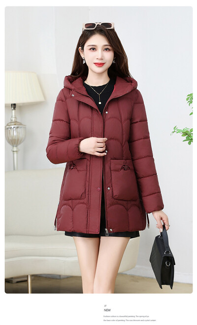 Parkas Γυναικείο χειμωνιάτικο μπουφάν με κουκούλα 2024Νέα κορεατικά χοντρά βαμβακερά ρούχα Μεσήλικας γυναικείο παλτό Mother ζεστά μεσαία μακριά ρούχα