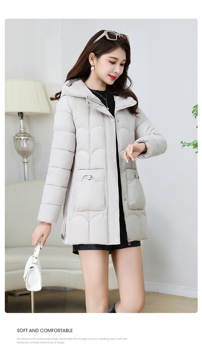 Parkas Γυναικείο χειμωνιάτικο μπουφάν με κουκούλα 2024Νέα κορεατικά χοντρά βαμβακερά ρούχα Μεσήλικας γυναικείο παλτό Mother ζεστά μεσαία μακριά ρούχα