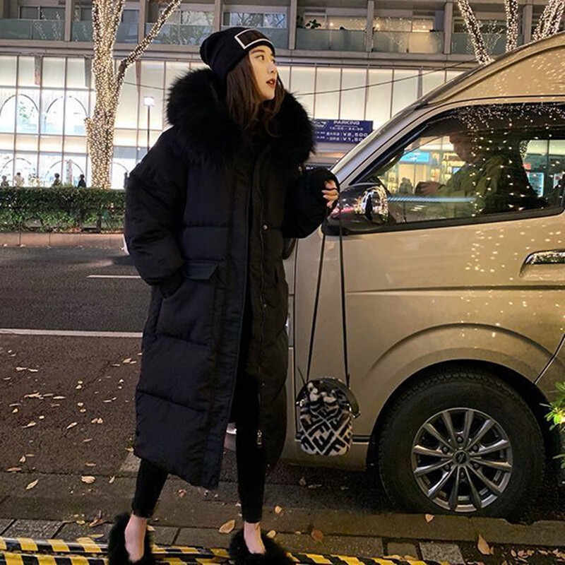 Zimska puhasta pamučna jakna Ženska zimska jakna s kapuljačom i ovratnikom od umjetnog krzna Topla parka Snow Outwear Prevelika duga zimska jakna C363