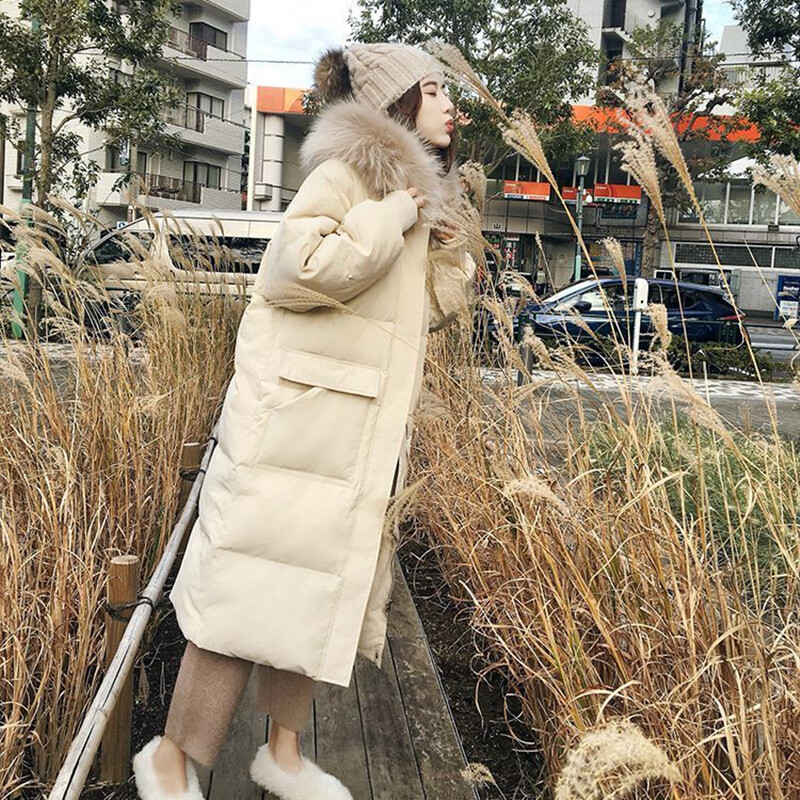 Zimska puhasta pamučna jakna Ženska zimska jakna s kapuljačom i ovratnikom od umjetnog krzna Topla parka Snow Outwear Prevelika duga zimska jakna C363