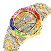 Ανδρικό ρολόι Hip Hop Iced Out Χρυσό Χρώμα Ρολόι Quartz Luxury Full Diamond Στρογγυλά ρολόγια Δώρο κοσμήματα από ανοξείδωτο ατσάλι