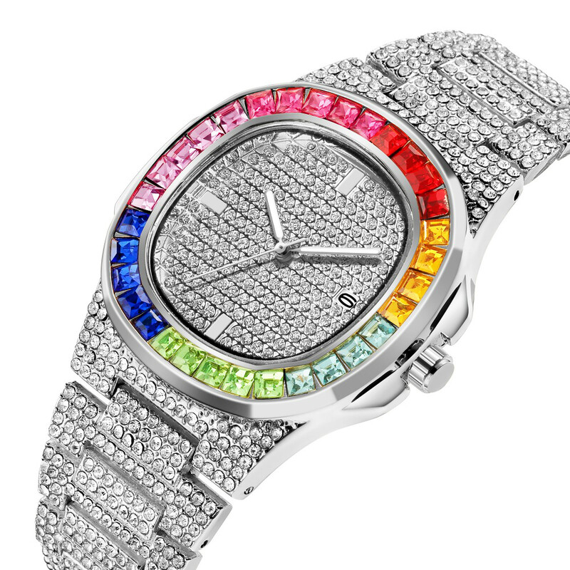 Ανδρικό ρολόι Hip Hop Iced Out Χρυσό Χρώμα Ρολόι Quartz Luxury Full Diamond Στρογγυλά ρολόγια Δώρο κοσμήματα από ανοξείδωτο ατσάλι