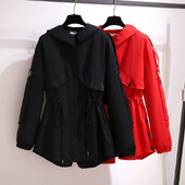 Големи размери Дамски тренчкот пролет есен с дълъг качулка Бюст 157 см 3XL 4XL 5XL 7XL 10XL Свободно ежедневно яке 150 кг