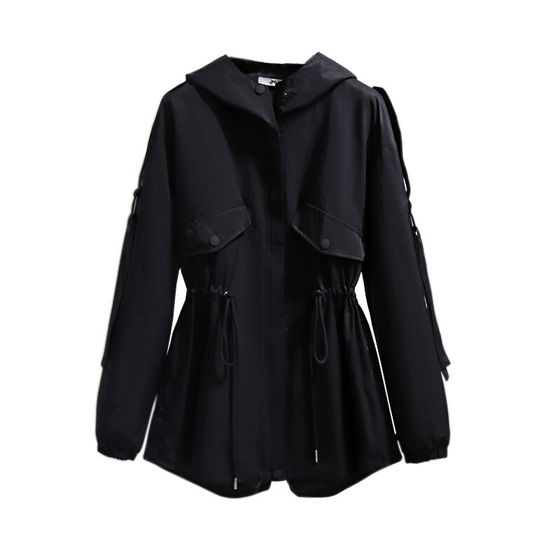 Големи размери Дамски тренчкот пролет есен с дълъг качулка Бюст 157 см 3XL 4XL 5XL 7XL 10XL Свободно ежедневно яке 150 кг