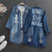 2024 Traper jakna s rupama i neobrađenim rubovima Ženska košulja Proljeće Jesen Jeancoat Ležerna gornja odjeća Ženski dugi kaput 9XL