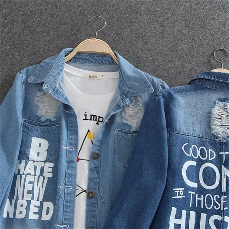 2024 Traper jakna s rupama i neobrađenim rubovima Ženska košulja Proljeće Jesen Jeancoat Ležerna gornja odjeća Ženski dugi kaput 9XL