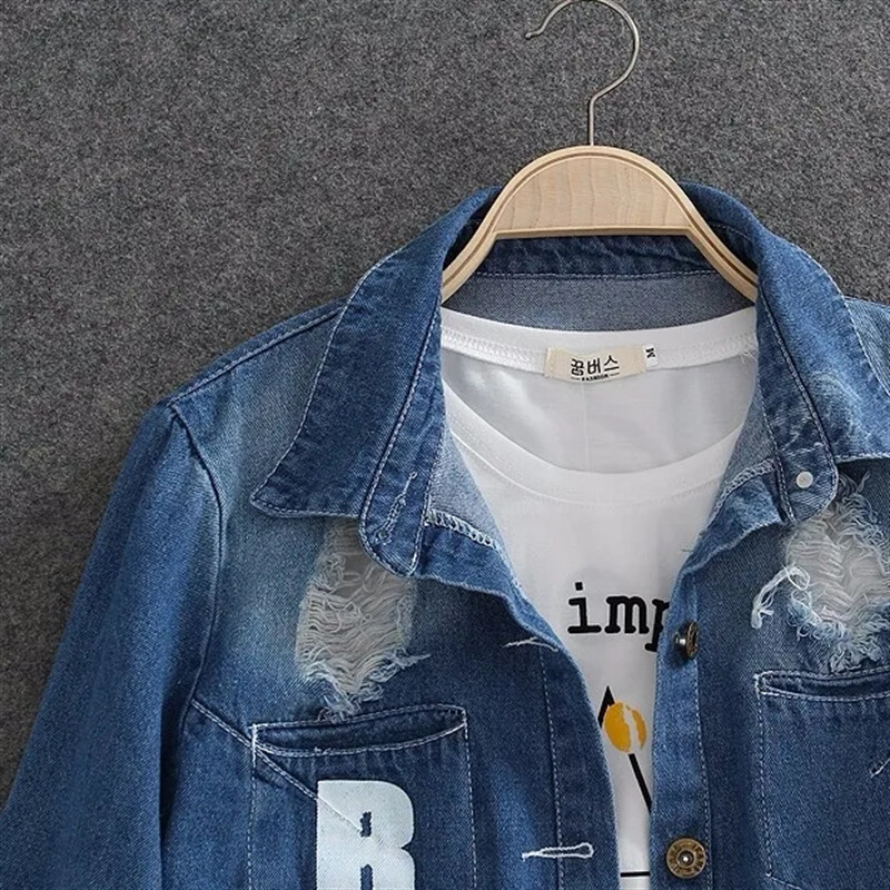 2024 Traper jakna s rupama i neobrađenim rubovima Ženska košulja Proljeće Jesen Jeancoat Ležerna gornja odjeća Ženski dugi kaput 9XL
