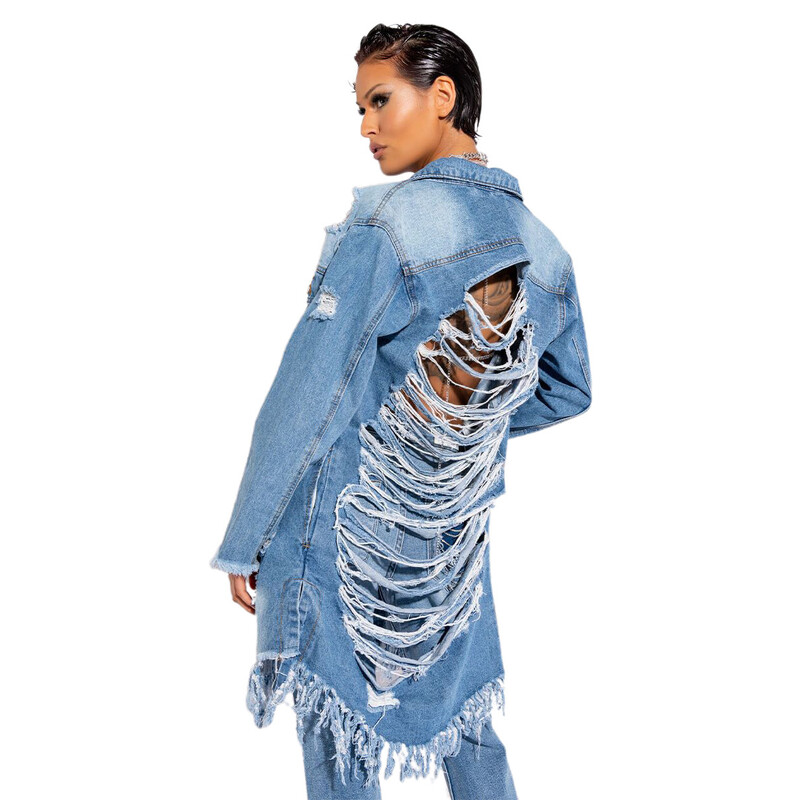 Ženski baloner dugih rukava s resicama, ogrtač od trapera, modna odjeća