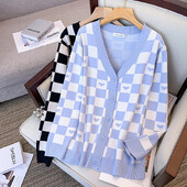 170Kg Žensko poprsje veće veličine 160 Proljeće Jesen Opušteni džemper s V-izrezom Pleteni kaput Crnoplavi 5XL 6XL 7XL 8XL 9XL 10XL