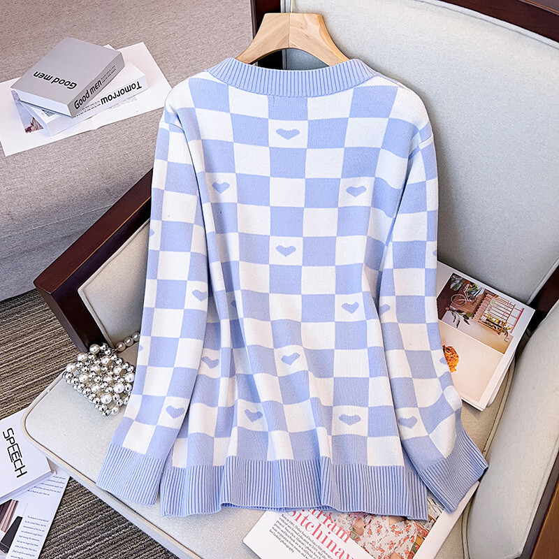 170Kg Žensko poprsje veće veličine 160 Proljeće Jesen Opušteni džemper s V-izrezom Pleteni kaput Crnoplavi 5XL 6XL 7XL 8XL 9XL 10XL