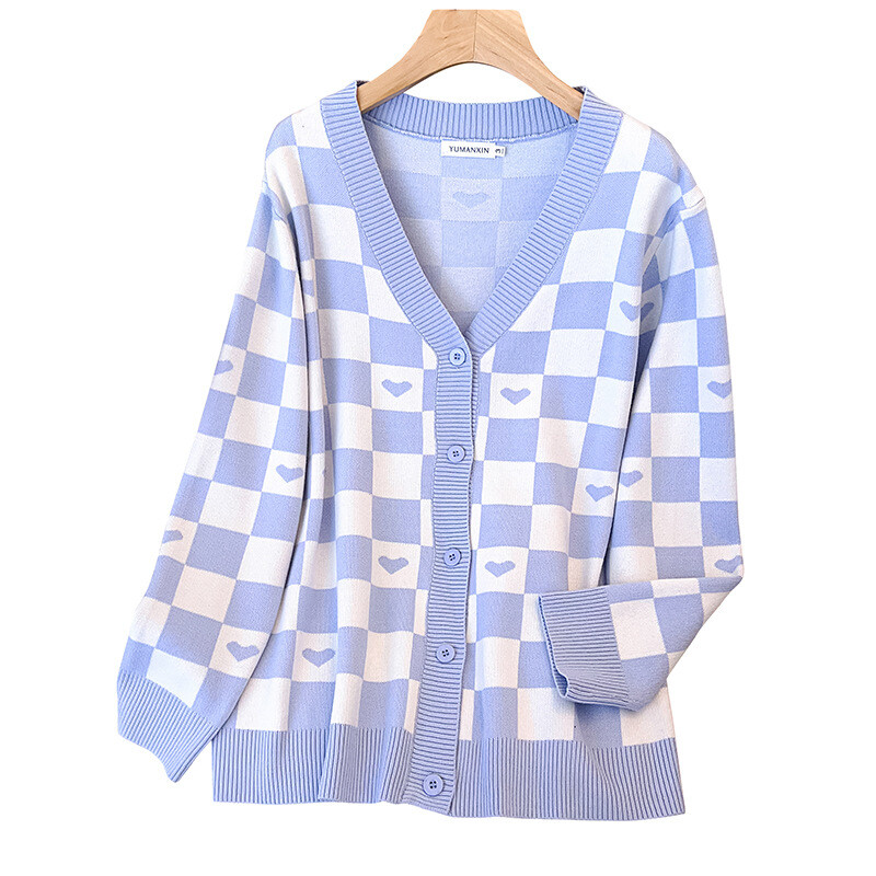 170Kg Žensko poprsje veće veličine 160 Proljeće Jesen Opušteni džemper s V-izrezom Pleteni kaput Crnoplavi 5XL 6XL 7XL 8XL 9XL 10XL