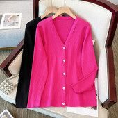 150 kg veće ženske grudi 150 Proljeće Jesen Opušteni kardigan V-izrez Pleteni kaput Crna ruža 5XL 6XL 7XL 8XL 9XL