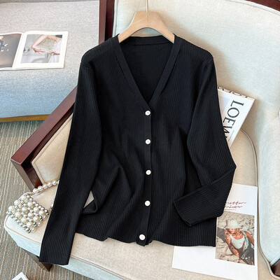 150 kg veće ženske grudi 150 Proljeće Jesen Opušteni kardigan V-izrez Pleteni kaput Crna ruža 5XL 6XL 7XL 8XL 9XL