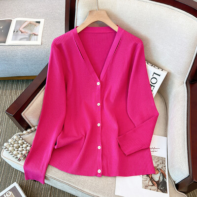 150 kg veće ženske grudi 150 Proljeće Jesen Opušteni kardigan V-izrez Pleteni kaput Crna ruža 5XL 6XL 7XL 8XL 9XL