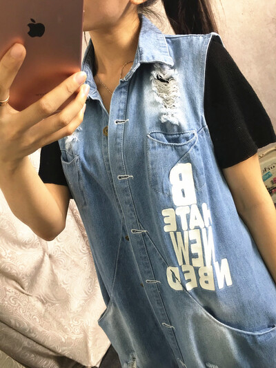 Plus veličina 9XL Jesenska duga ženska traper jakna Kaput s rupama Slovo Oversize Ležerne široke traper jakne Ženska vanjska odjeća Vjetrovka