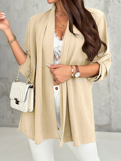 Otvoreni prednji kaput sa zavrnutim rukavima Kardigan Gornja ženska jakna