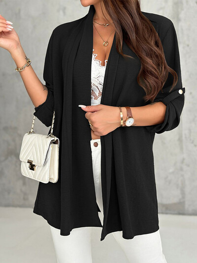 Otvoreni prednji kaput sa zavrnutim rukavima Kardigan Gornja ženska jakna