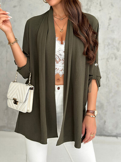 Otvoreni prednji kaput sa zavrnutim rukavima Kardigan Gornja ženska jakna