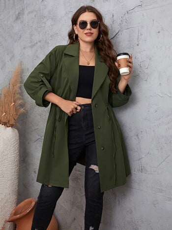 2022 Autumn Plus Size Casual γυναικείο παλτό 9XL 8XL 7XL Μόδα ιδιοσυγκρασίας Απλό κοστούμι με άνεμο γιακά με κορδόνι Μακρύ μονόχρωμο παλτό