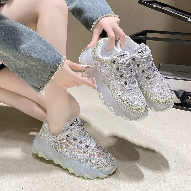 Ženske tenisice s platformom Jesen 2023. Ležerne sportske tenisice sa šljokicama na vezivanje Ženske cipele za trčanje Ženske prozračne cipele Zapatos Mujer