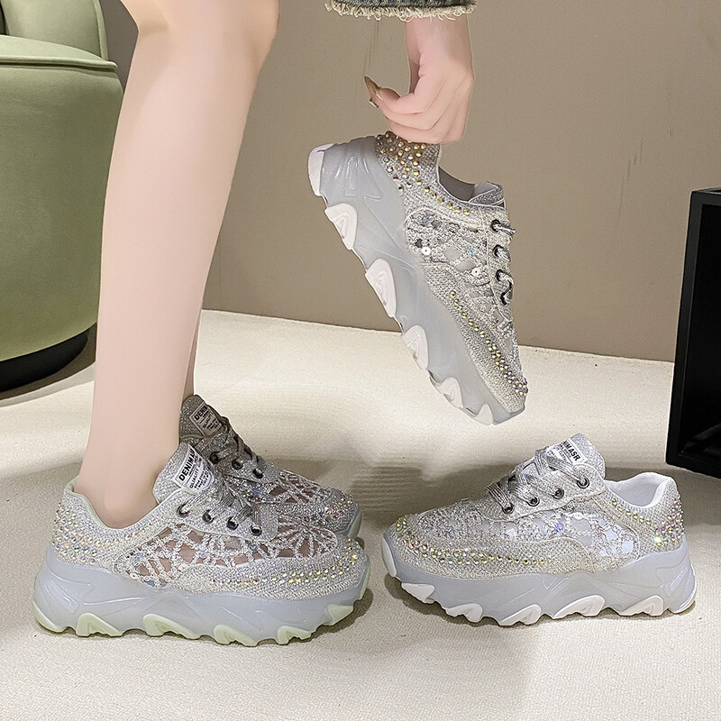 Ženske tenisice s platformom Jesen 2023. Ležerne sportske tenisice sa šljokicama na vezivanje Ženske cipele za trčanje Ženske prozračne cipele Zapatos Mujer