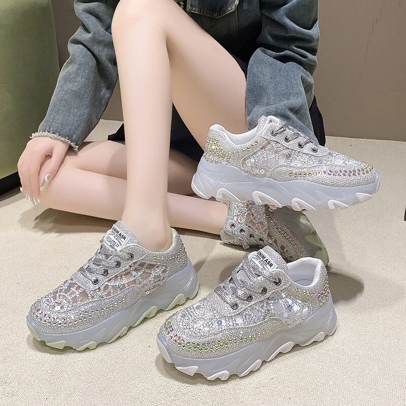 Ženske tenisice s platformom Jesen 2023. Ležerne sportske tenisice sa šljokicama na vezivanje Ženske cipele za trčanje Ženske prozračne cipele Zapatos Mujer